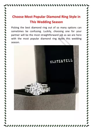 Choose Most Popular Diamond Ring Style in This Wedding Season_SlateandTell