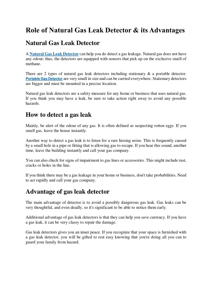role of natural gas leak detector its advantages