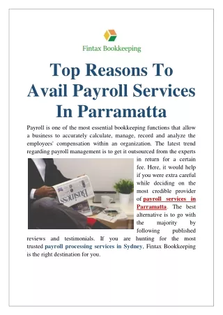 Top Reasons To Avail Payroll Services In Parramatta
