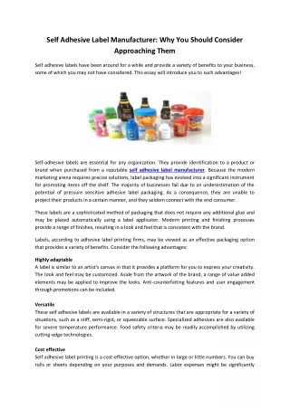 Self Adhesive Label Manufacturer Why You Should Consider Approaching Them