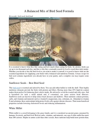 a balanced mix of bird seed formula