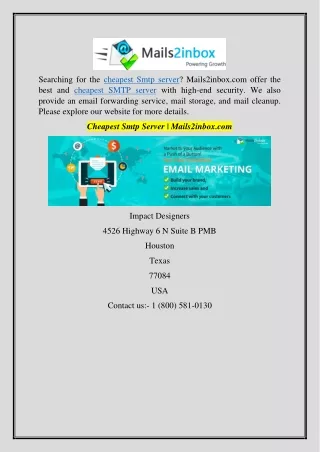 Cheapest Smtp Server | Mails2inbox.com
