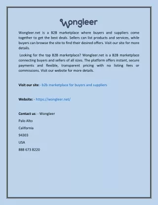 B2b Marketplace for Buyers and Suppliers Wongleer.net