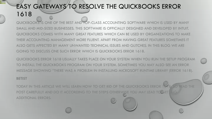 easy gateways to resolve the quickbooks error 1618