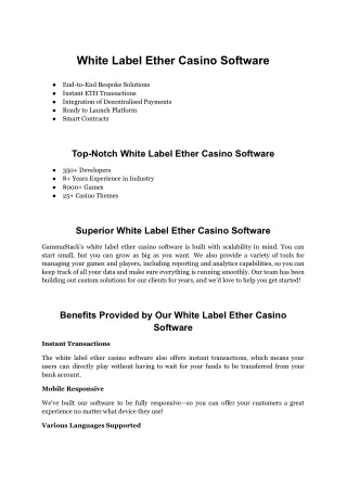 White Label Ether Casino Software