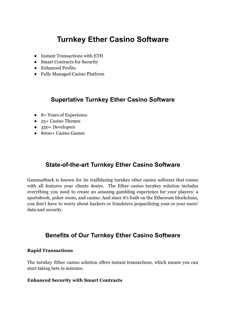turnkey ether casino software