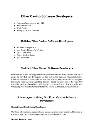 Ether Casino Software Developers