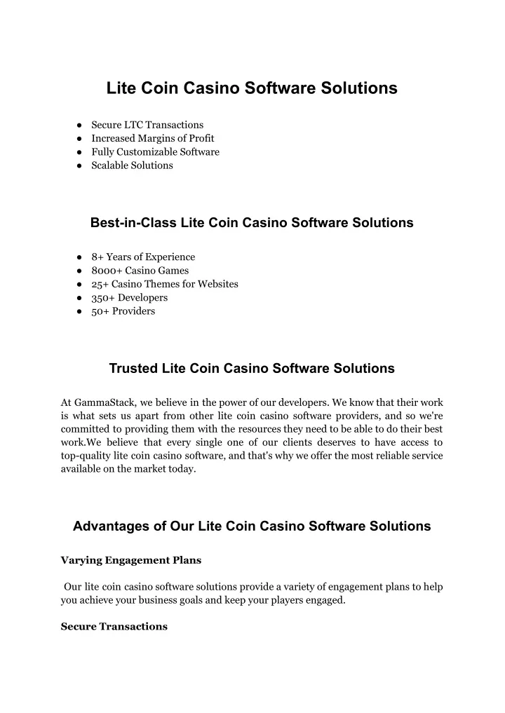 lite coin casino software solutions