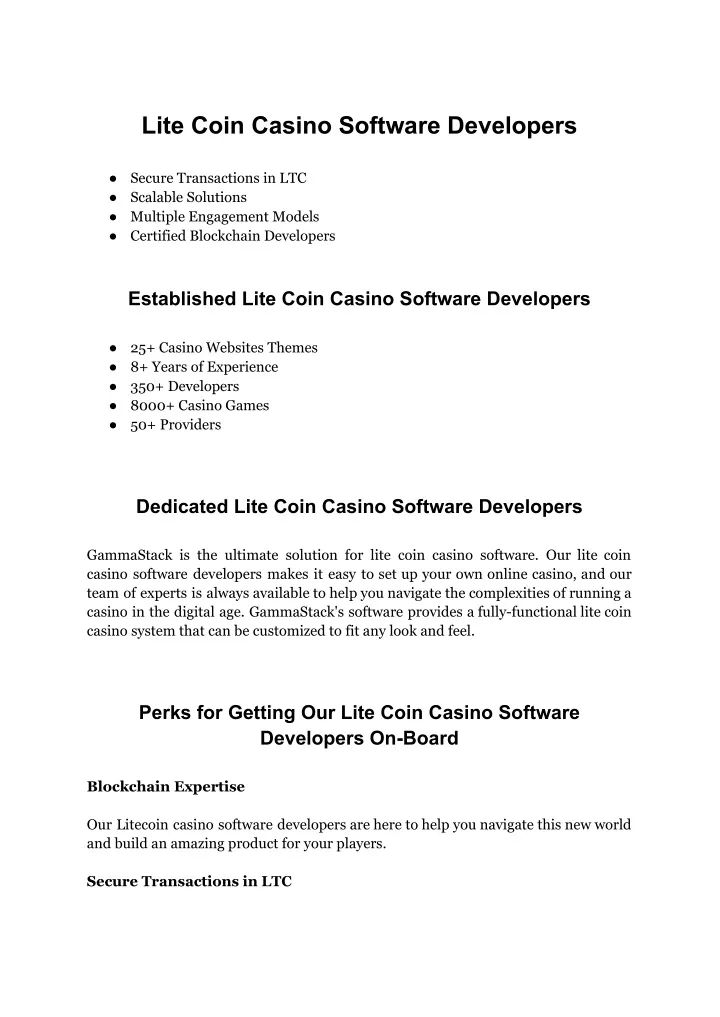lite coin casino software developers