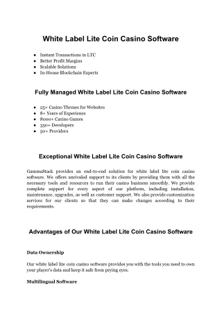 White Label Lite Coin Casino Software