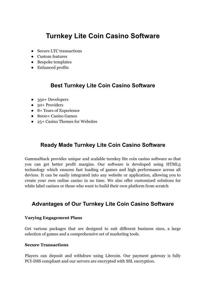 turnkey lite coin casino software