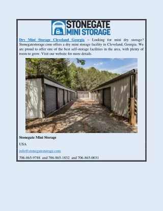 Dry Mini Storage Cleveland Georgia | Stonegatestorage.com