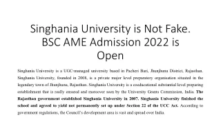 singhania university is not fake bsc ame admission 2022 is open
