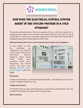 How Does the Electrical Control System Assist in the Cooling Process in a Cold Storage