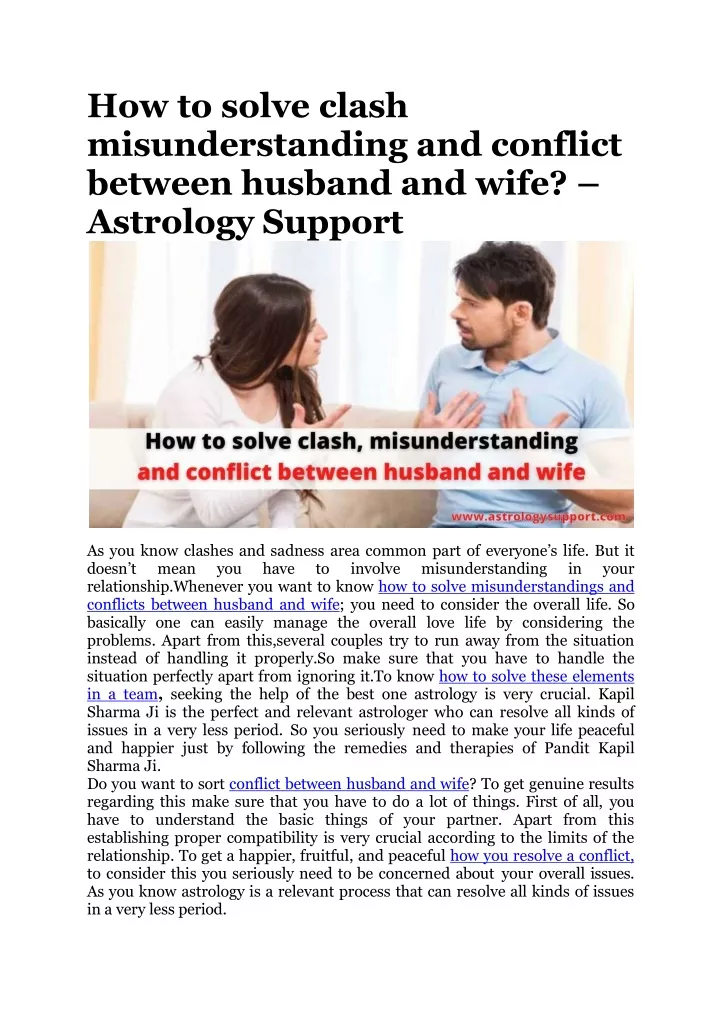 how to solve clash misunderstanding and conflict between husband and wife astrology support