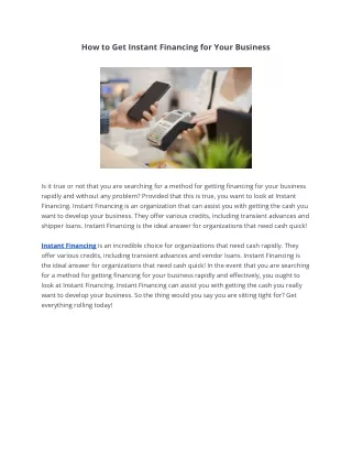 how to get instant financing for your business