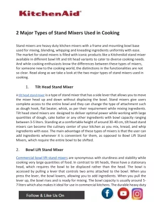 2 major types of stand mixers used in cooking