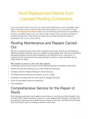 Roof Replacement Morris from Licensed Roofing Contractors