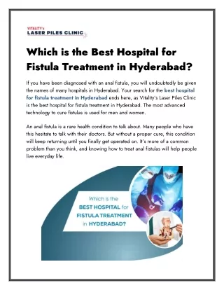 Which is the Best Hospital for Fistula Treatment in Hyderabad