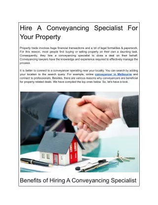 hire a conveyancing specialist for your property