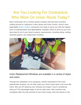 Are You Looking For Contractors Who Work On Union Roofs Today