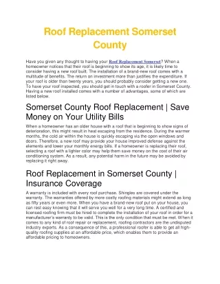 Roof Replacement Somerset County