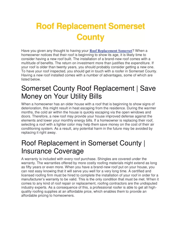 roof replacement somerset county