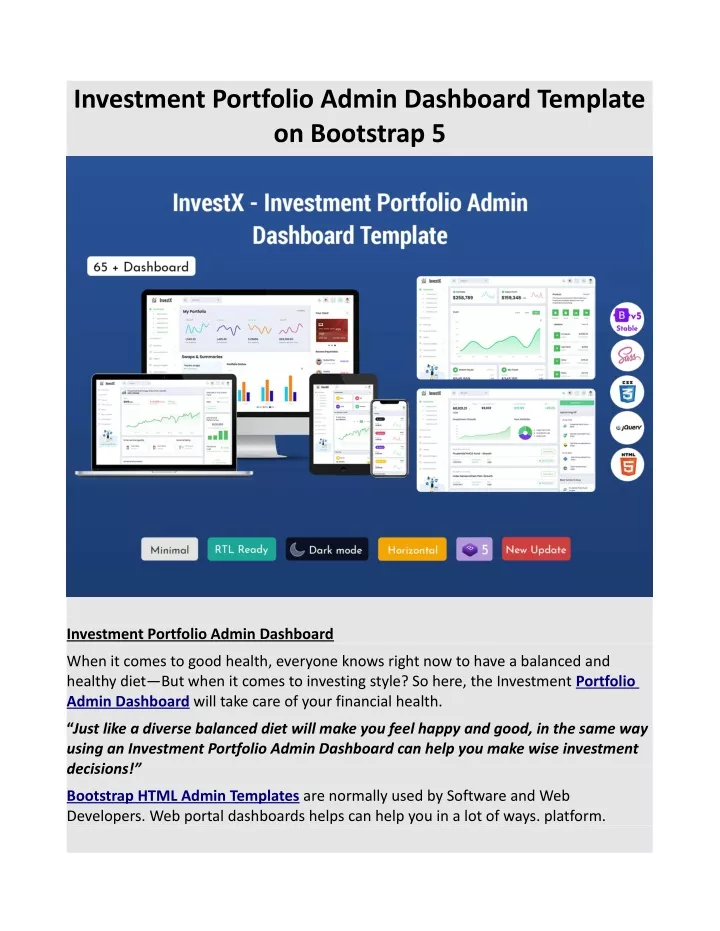 investment portfolio admin dashboard template