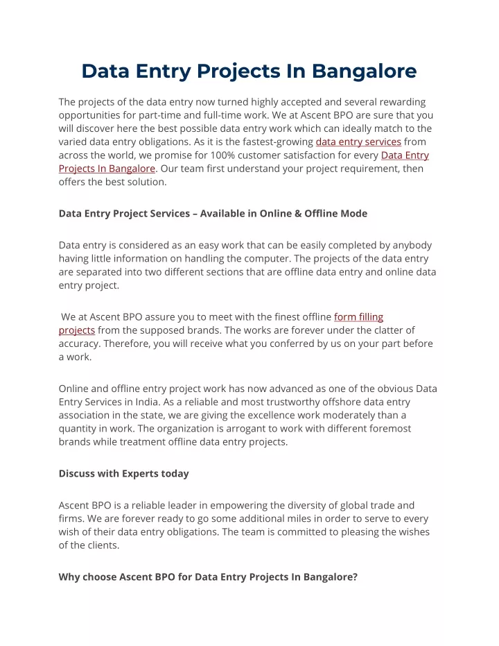 data entry projects in bangalore