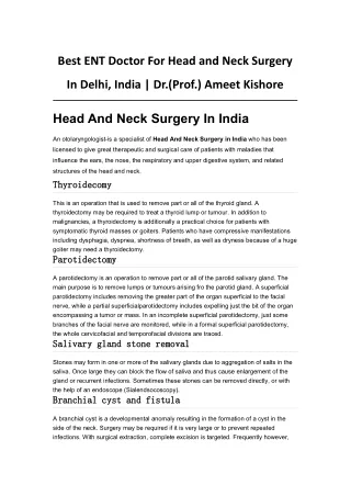 Best ENT Doctor For Head and Neck Surgery In Delhi, India - Dr. Ameet Kishore