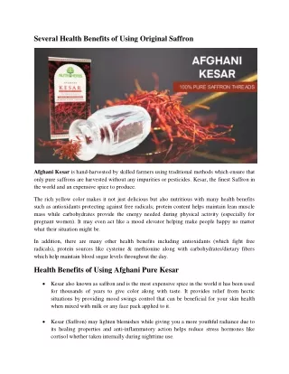 several health benefits of using original saffron