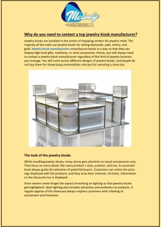 Why do you need to contact a top jewelry kiosk manufacturer