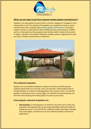 What can you hope to get from reputed wooden gazebo manufacturers