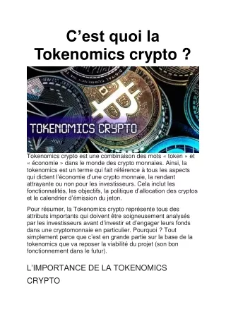 c est quoi la tokenomics crypto