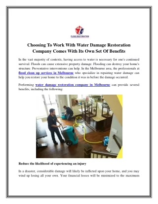 Choosing To Work With Water Damage Restoration Company Comes With Its Own Set Of Benefits