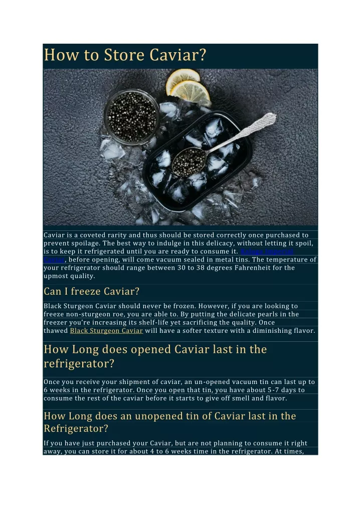 how to store caviar