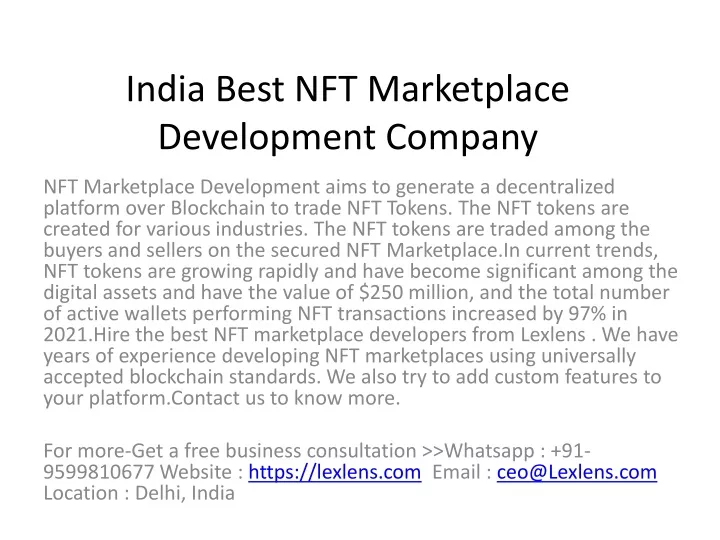 india best nft marketplace development company