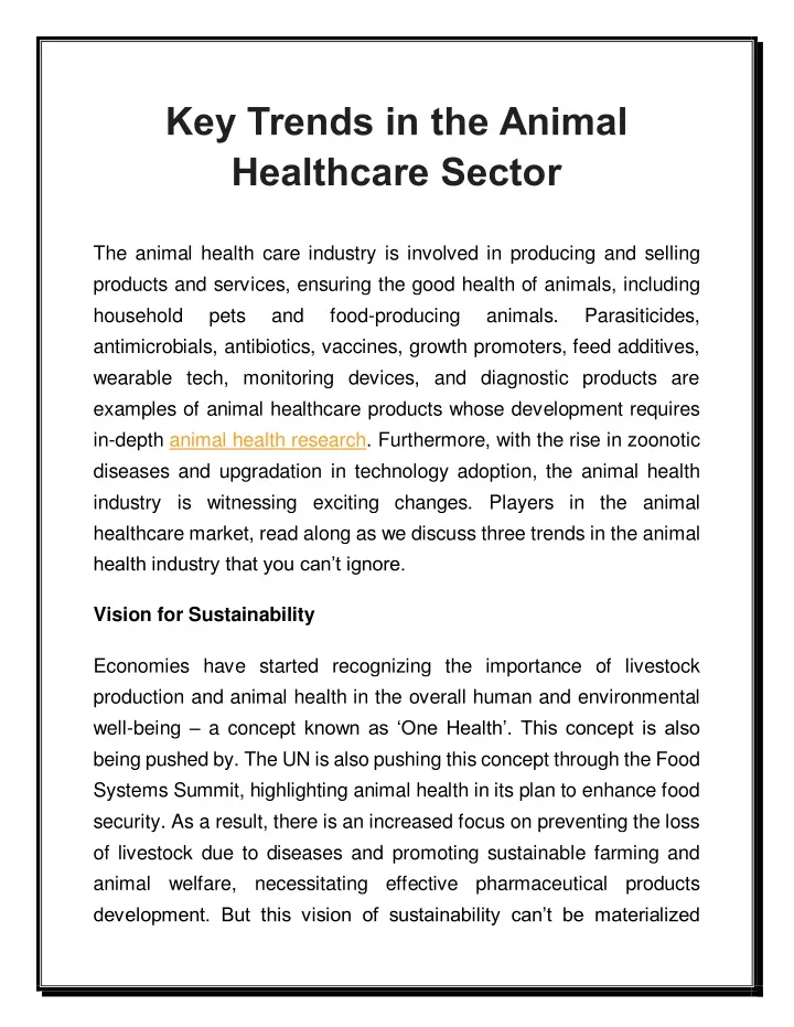 key trends in the animal healthcare sector