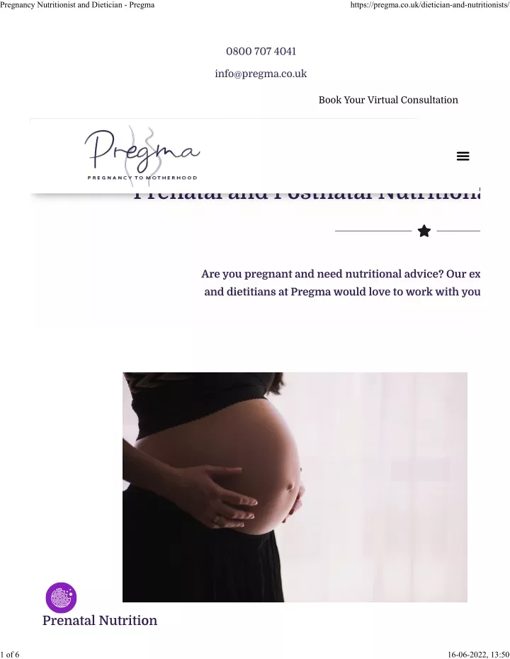 pregnancy nutritionist and dietician pregma