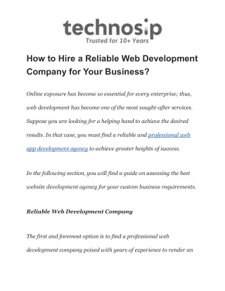 how to hire a reliable web development company