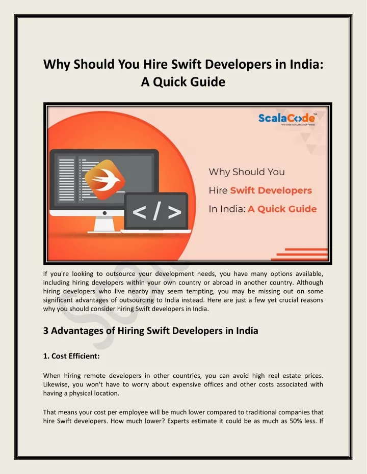 why should you hire swift developers in india