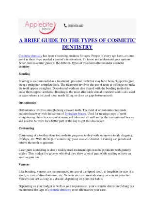 Applebite A BRIEF GUIDE TO THE TYPES OF COSMETIC DENTISTRY