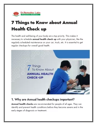 7 Things to Know about Annual Health Check up
