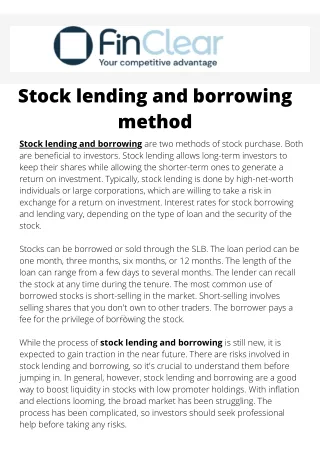 Stock lending and borrowing method
