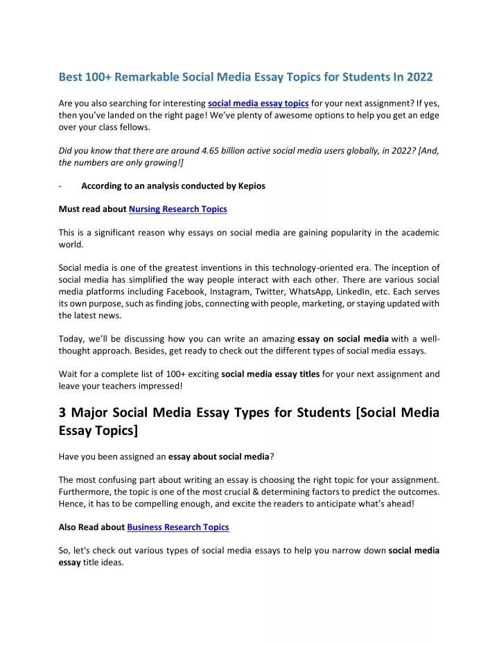 best 100 remarkable social media essay topics