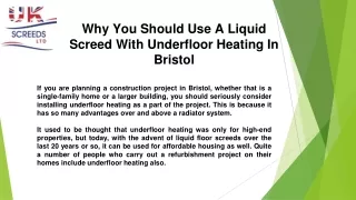 Why You Should Use A Liquid Screed With Underfloor Heating In Bristol