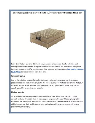 Buy best quality mattress South Africa for more benefits than one
