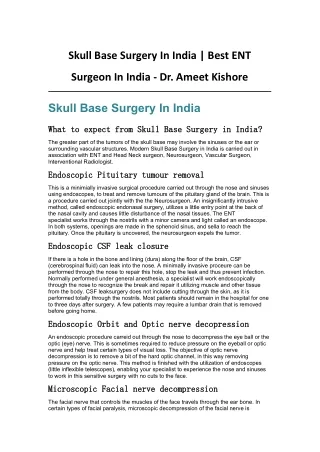 Skull Base Surgery In India - Dr. Ameet Kishore