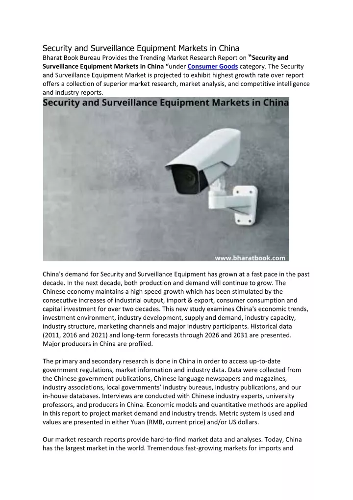 security and surveillance equipment markets