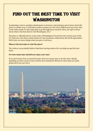Find out the Best Time to Visit Washington
